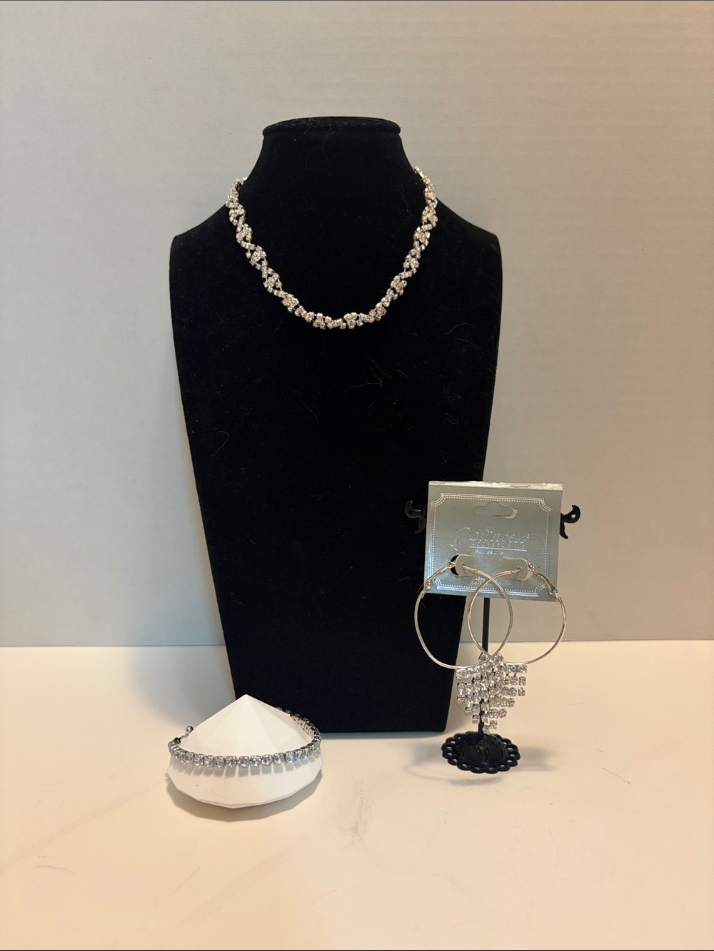 Silver Crystal Necklace and Earrings Set - Sparkling Silver Bridal Jewelry